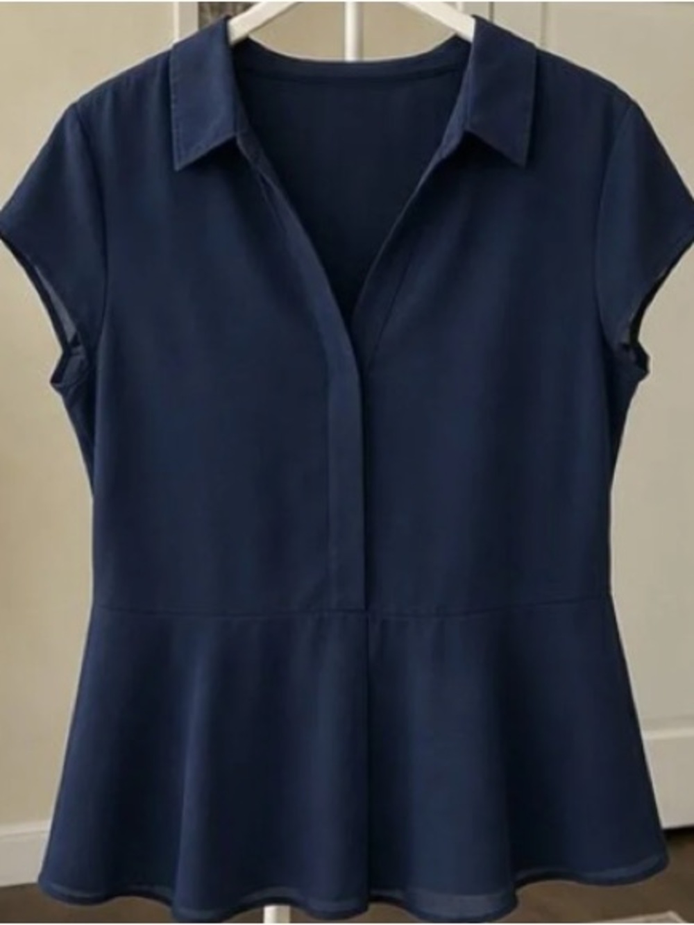 Women’s Navy Peplum Button-Front Top